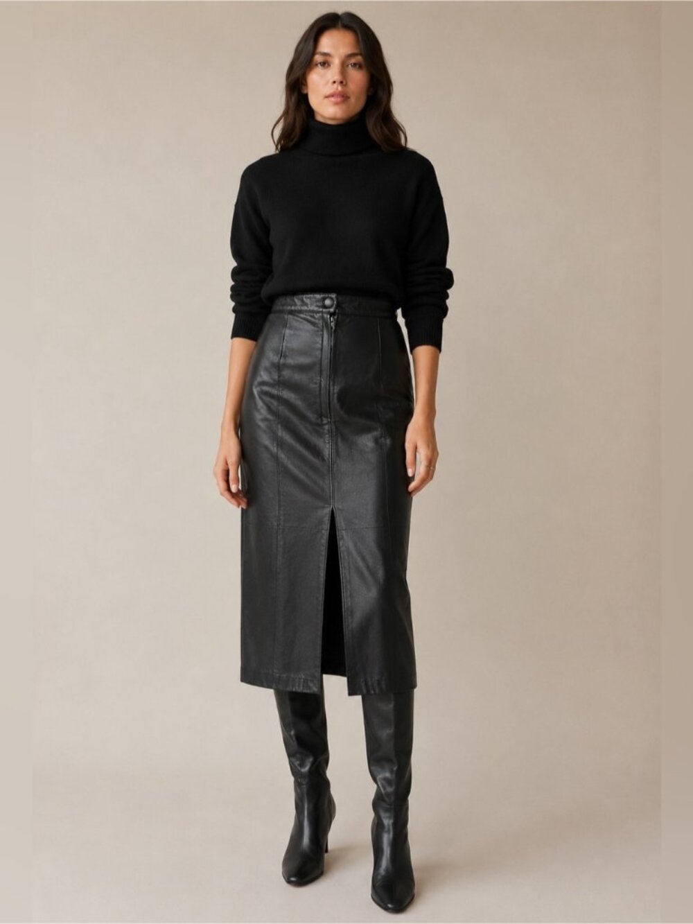 Danier Black Genuine Leather Midi Pencil Skirt Women’s Size 14 Vintage